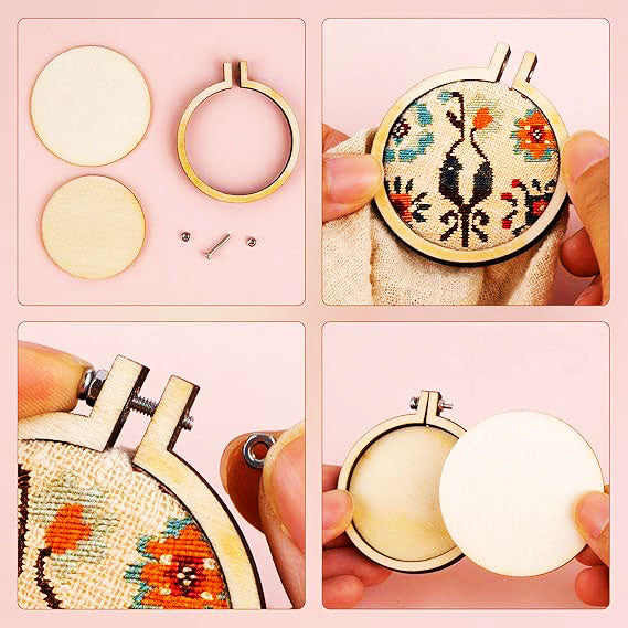 Mini Wood Embroidery Hoop Pendant Ornament Decoration-1.18 inch diameter