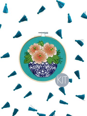 PEONY EMBROIDERY KIT By Rikrack Embroidery