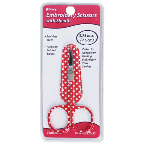 RETRO EMBROIDERY SCISSORS WITH MATCHING SHEATH-Red with White Polka Dots