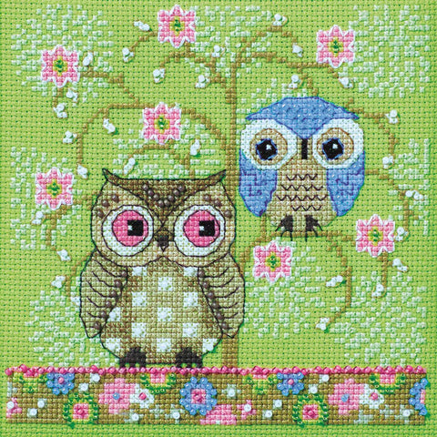 SPRING OWLS designed by Debbie Mumm Counted Cross Stitch Kit 4.5