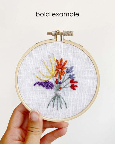 Bold Embroidered Wildflower Bouquet  Hand Stitched Finished Piece-4 inch Hoop- By Islay's Terrace