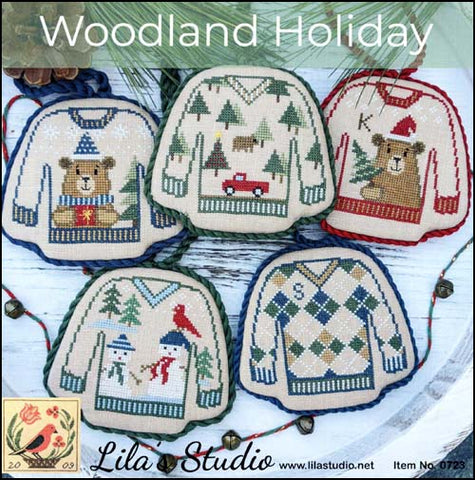 Woodland Holiday- 5 Sweater Ornaments by Lila's Studio Counted Cross Stitch Pattern
