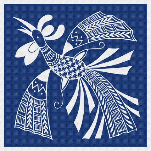 Asian Indigo Batik Bird #6 Folk Art Design *2 DMC Colors* Counted Cross Stitch Pattern Digital Download