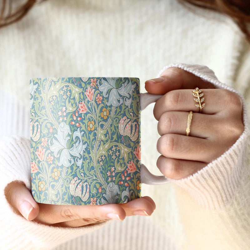 14 oz Ceramic Mug - William Morris Golden Lily From Rain Capers