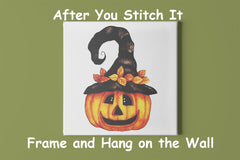 Folk Art Pumpkin Witch Hat Detail Halloween Counted Cross Stitch Pattern