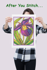 Lady Slipper Flower detail inspired by Louis Comfort Tiffany  Counted Cross Stitch Pattern