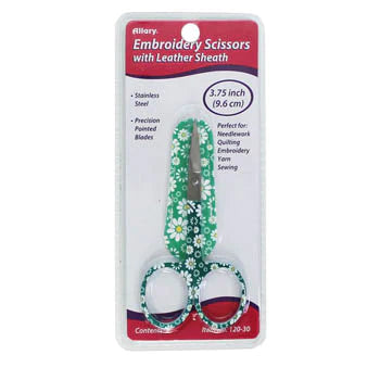 FLORAL EMBROIDERY SCISSORS WITH MATCHING SHEATH-Green and White Flowers