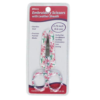 FLORAL EMBROIDERY SCISSORS WITH MATCHING SHEATH-Pink and White Flowers ...