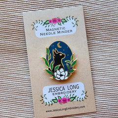 Black Cat ENAMEL NEEDLE MINDER By Jessica Long Embroidery