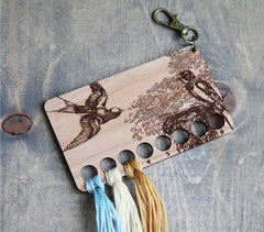 Cherry Wood Barn Swallow Embroidery Floss Storage Holder From Sunrise Grove
