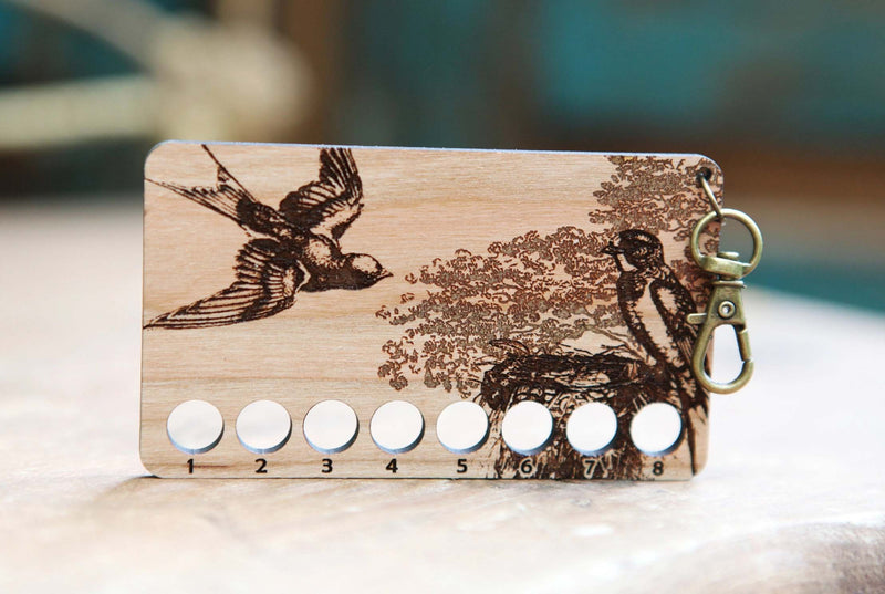 Cherry Wood Barn Swallow Embroidery Floss Storage Holder From Sunrise Grove