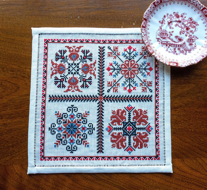 Fragment Of Fabric With Traditional Handmade Wooden Cross Stitch