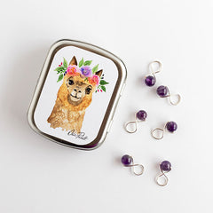 Flower Alpaca Tin NEEDLE CASE NEEDLE or STITCH MARKER STORAGE - ORGANIZER