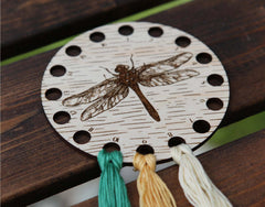 Dragonfly Maple Wood Circle Thread Storage Holder From Sunrise Grove
