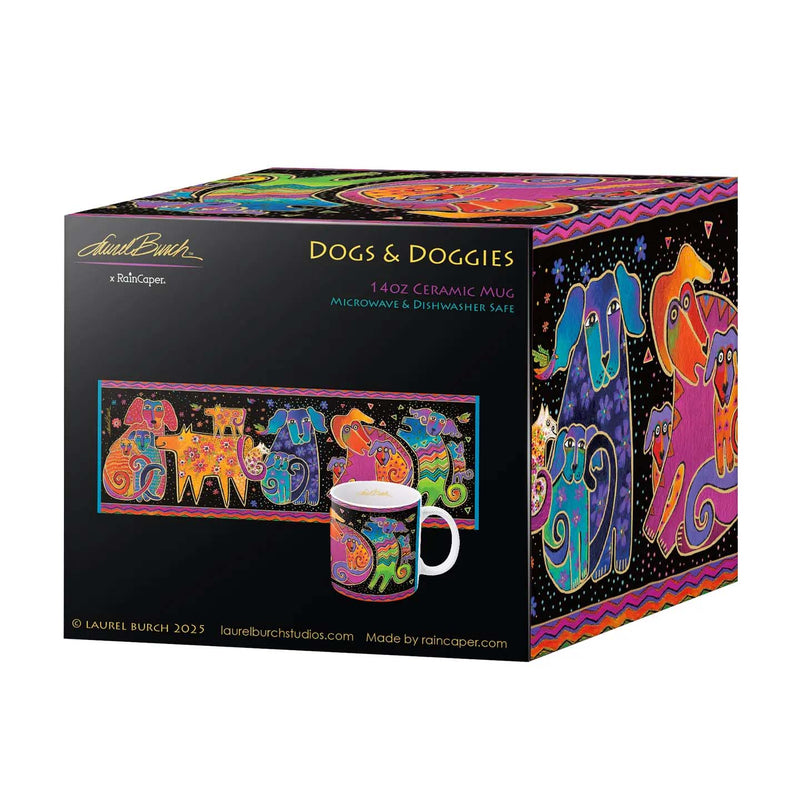 14 oz Ceramic Mug - Laurel Burch Dogs & Doggies From Rain Capers