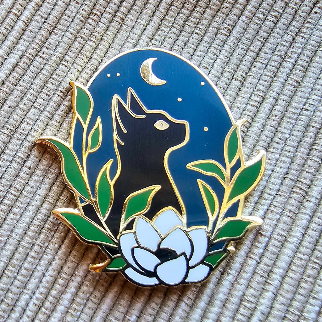 Black Cat ENAMEL NEEDLE MINDER By Jessica Long Embroidery