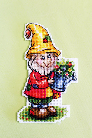 Happy Garden Gnome Double Sided on Plastic Canvas Counted Cross Stitch Kit from M.P. Studia