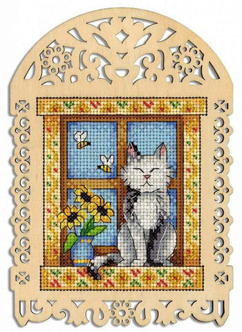 Grey Kitty Cat Counted Cross Stitch Kit on Plywood from MP Studia