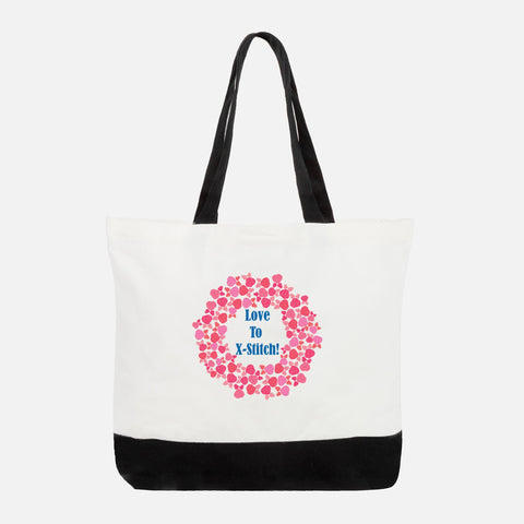Love To X-Stitch Large Canvas Cotton Tote Bag-Black and White