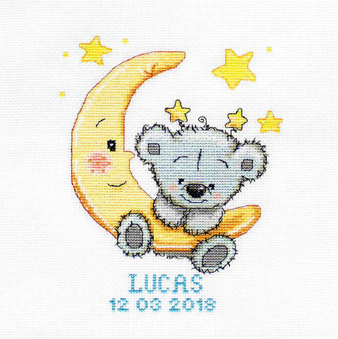 Teddy Bear on Crescent Moon Counted Cross Stitch Kit from Luca-S