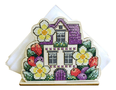 Home and Garden Flowers Napkin Holder on Plywood Counted Cross Stitch Kit from MP Studia