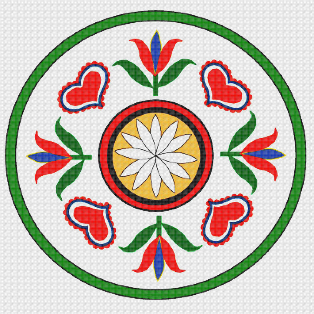 Hearts Flowers Hex Sign From Pennsylvania Dutch Folk Art Counted Cross ...