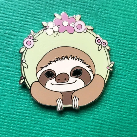 HAPPY SLOTH ENAMEL NEEDLE MINDER By Jessica Long Embroidery