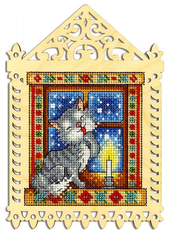 Kitty on a Winter Evening  Counted Cross Stitch Kit on Plywood from MP Studia