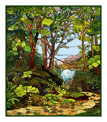 View of the Bay through the Woods inspired by Louis Comfort Tiffany  Counted Cross Stitch Pattern