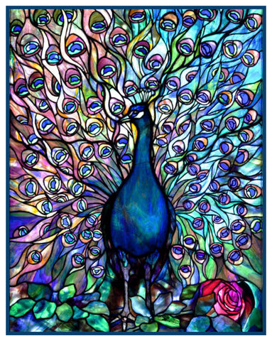 Vivid Peacocks Glory inspired by Louis Comfort Tiffany  Counted Cross Stitch Pattern