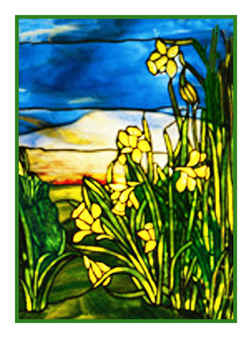 Spring Daffodil Flowers inspired by Louis Comfort Tiffany  Counted Cross Stitch Pattern