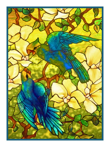 The Pair of Parrot Birds inspired by the work of Art Nouveau and Stained Glass Artist Louis Comfort Tiffany  Counted Cross Stitch Pattern