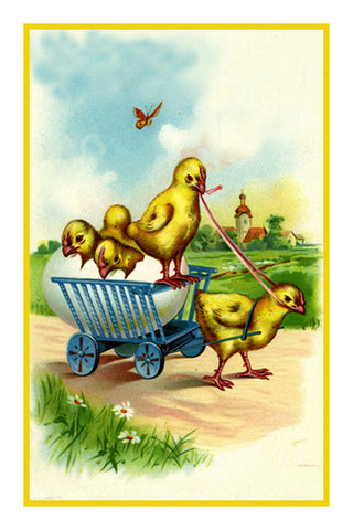 Vintage Easter Baby Chick in a Cart Counted Cross Stitch Pattern