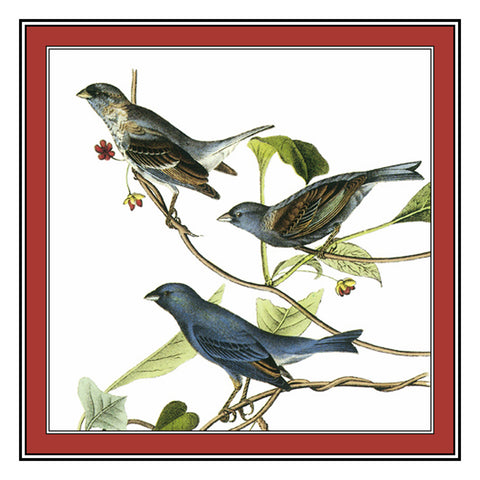 Indigo Buntings Bird Illustration by John James Audubon Counted Cross Stitch Pattern
