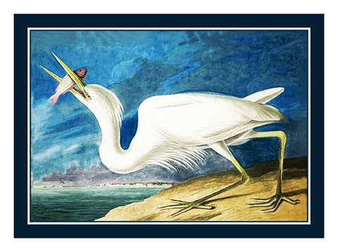 Great White Heron Bird Illustration by John James Audubon Counted Cross Stitch Pattern