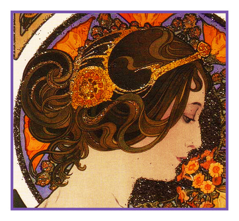 Cowslip detail by Alphonse Mucha Counted Cross Stitch Pattern