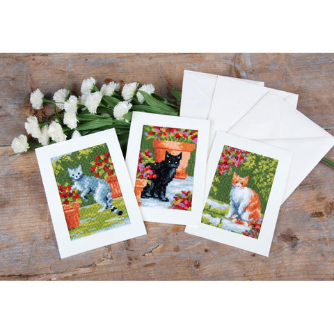 Cats Between Flowers (14 Count) Greeting Cards  by Vervaco Counted Cross Stitch Kit 4.25 