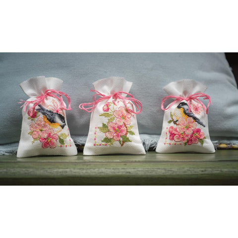 Birds And Blossoms Vervaco Counted Cross Stitch Sachet Bags Kit 3.2