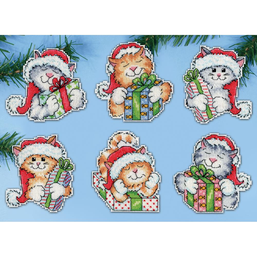 Cat Holiday Ornament Kit 3.5X3.5 Set of 6 by Design Works Counted Cr