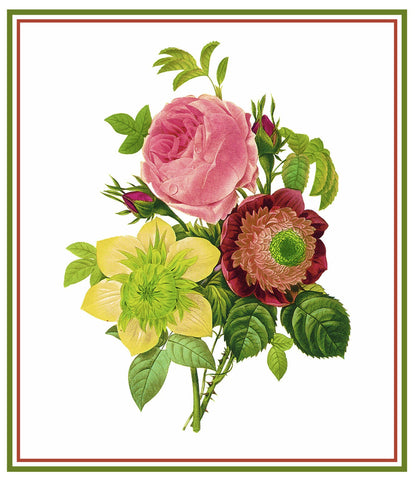 Spring Flower Bouquet Inspired by Pierre-Joseph Redoute Counted Cross Stitch Pattern DIGITAL DOWNLOAD