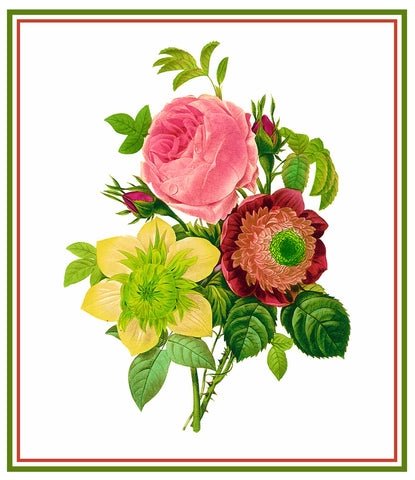 Spring Flower Bouquet Inspired by Pierre-Joseph Redoute Counted Cross Stitch Pattern