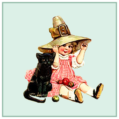 Vintage Halloween Little Girl Hat Black Cat by Frances Brundage Counted Cross Stitch Pattern