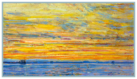 Summer Evening Sunset at Sea by American Impressionist Painter Childe Hassam Counted Cross Stitch Pattern