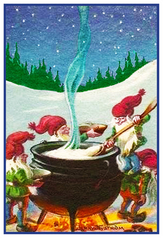 Tomte-Elves Cook Porridge Jenny Nystrom  Holiday Christmas Counted Cross Stitch Pattern