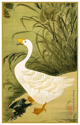 Duck in the Reeds by Japanese Artist Ito Jakuchu Counted Cross Stitch Pattern