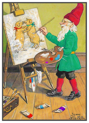 Tomte Elf Painting Dancing Pigs by Jenny Nystrom Counted Cross Stitch Pattern