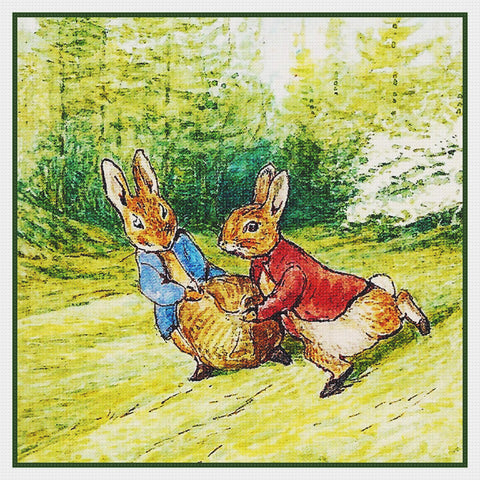 Peter Rabbit and Ben Run Field inspired by Beatrix Potter Counted Cross Stitch Pattern
