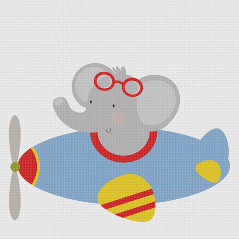 Contemporary Elephant Flying an Airplane Hand Embroidery Pattern