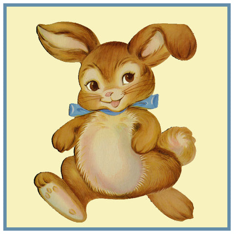 Contemporary Easter Bunny Blue Bow Walking Counted Cross Stitch Pattern