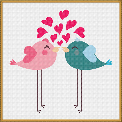 Contemporary Valentine Hearts Pink and Blue Long Leg Love Birds Sew So Simple Counted Cross Stitch Pattern